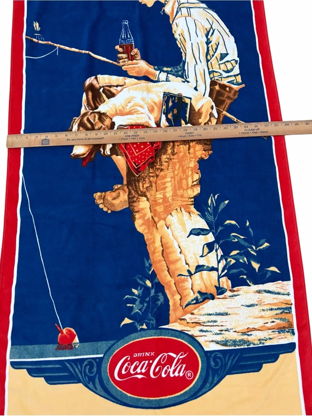 VTG NWT Coca Cola Boy Fishing With Dog Beach Towel 1989 Graphic Summer